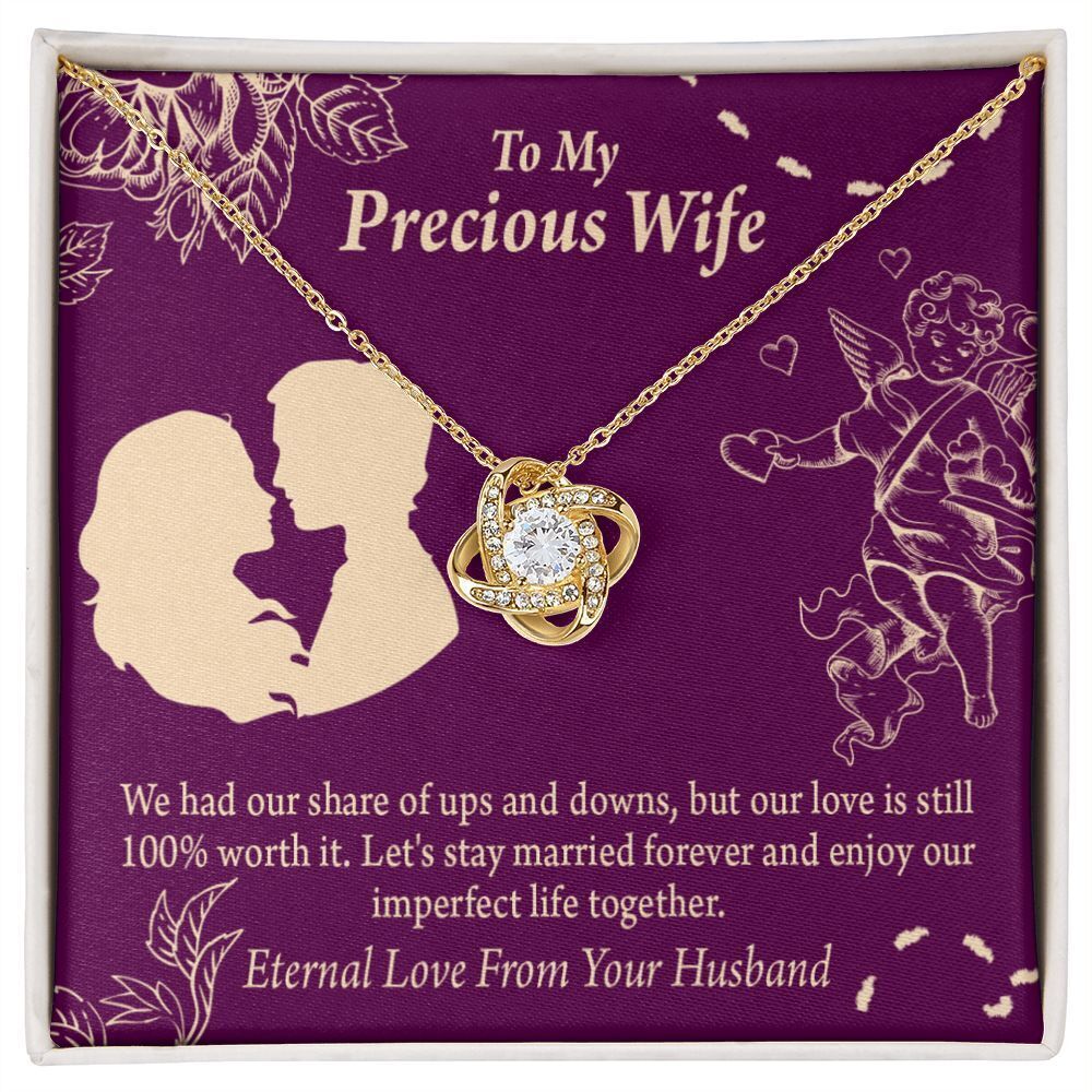 Wife 100% Love Infinity Knot CZ Necklace Gold Tone Standard Box